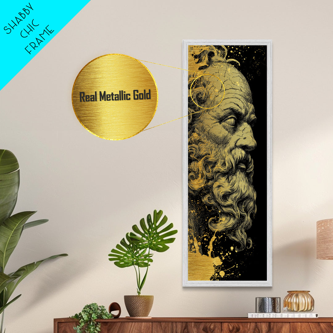 Socrates Metallic Gold Metal Print, Greek Philosopher Wall Art, Ancient Wisdom Decor, Real Wood Framed Gold Artwork
