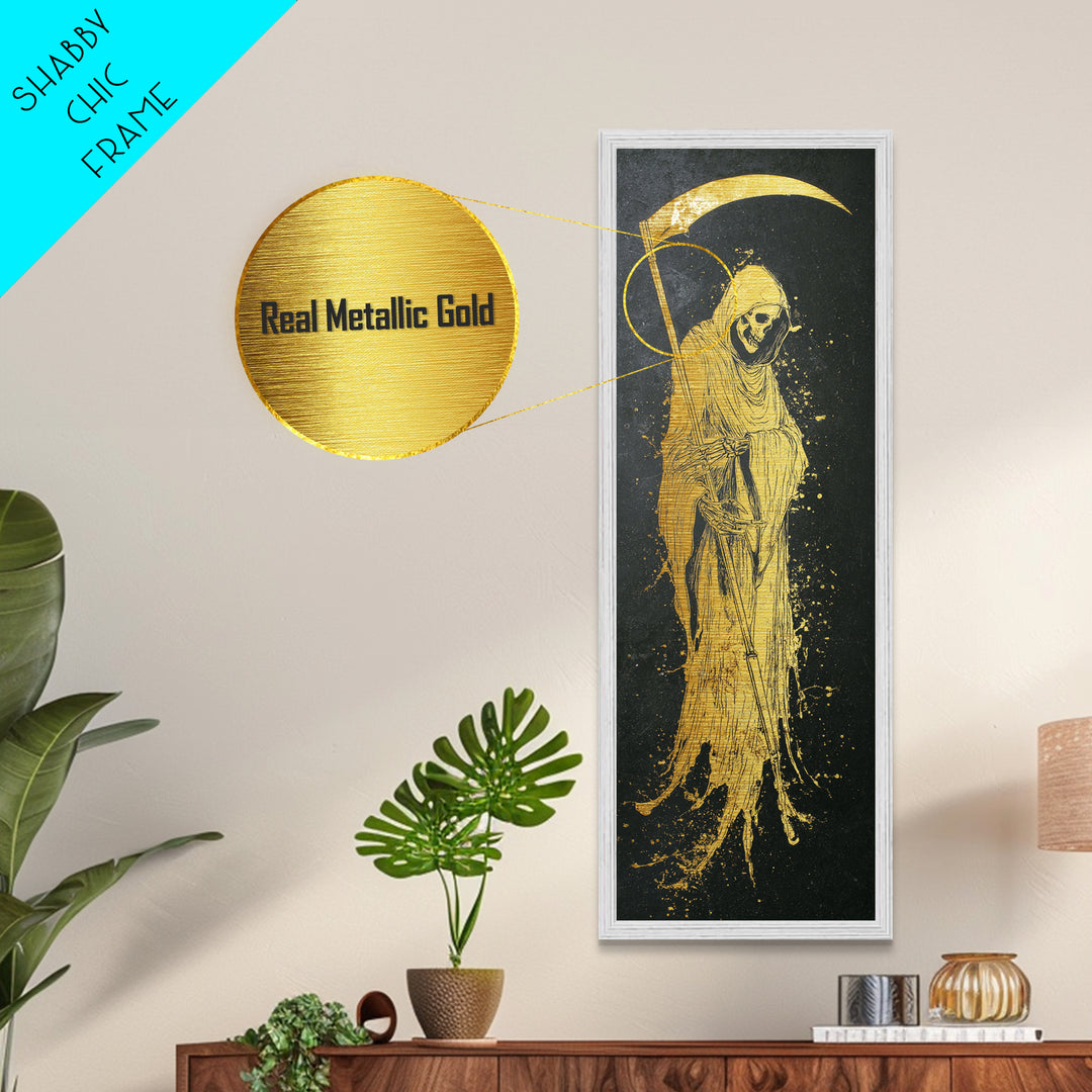 Thanatos Metallic Gold Art, Greek God Of Death Metal Print, Underworld Wall Decor, Real Wood Framed Mythology Artwork