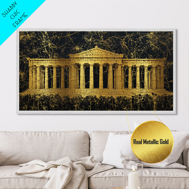 Greek Parthenon Temple Art, Splatter Paint Architecture Print, Metallic Gold Metal Print, Classical Greece Wall Decoration