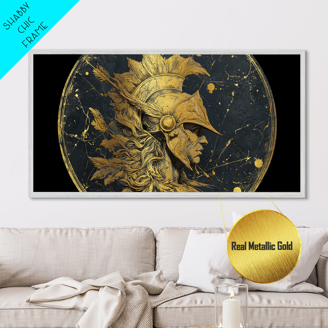 Ancient Warrior Profile Sculpture, Greek Helmet And Feathers, Metallic Gold Art, Classical Relief Wall Decor, Heroic Figure Artwork