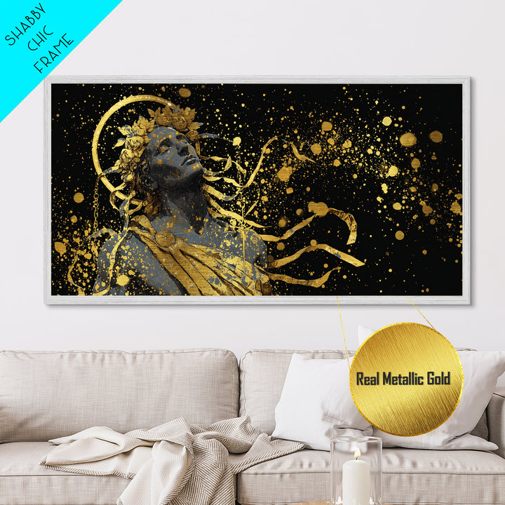 Apollo God Of Music And Light, Metallic Gold Art, Radiant Greek Mythology Wall Decor, Classical Fine Art Design For Elegant Interiors