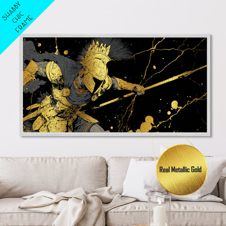 Ares God Of War In Battle Armor, Metallic Gold Metal Print, Fierce Greek Mythology Wall Art, Bold Classical Warrior Home Decor