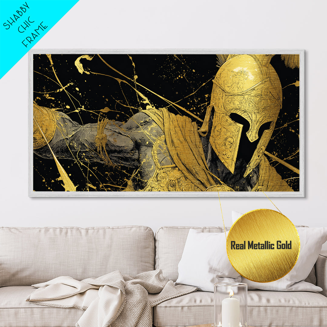 Ares Greek God In Golden Armor, Metallic Gold Metal Print, Powerful Mythology Wall Art, Bold Classical Greek Warrior Home Decor