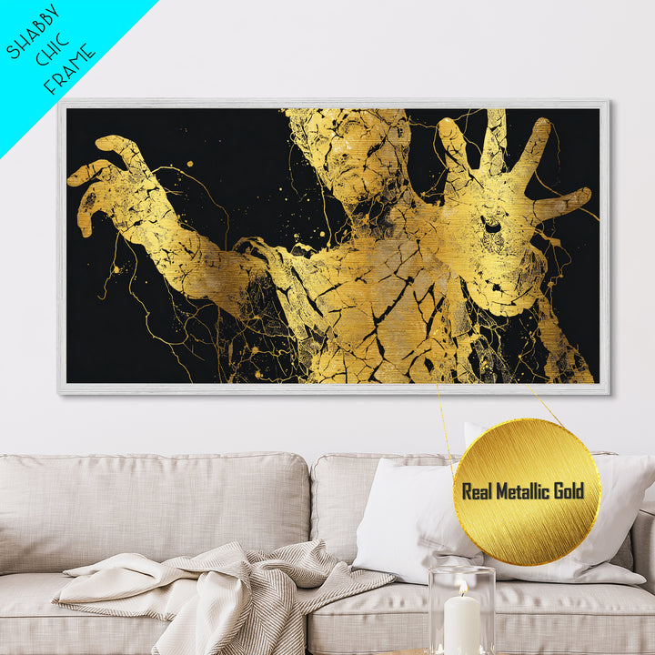 Metallic Gold Art, Colossus Greek Titan, Mythological Warrior Wall Decor, Black and Gold Metal Print, Ancient Greece Home Accent