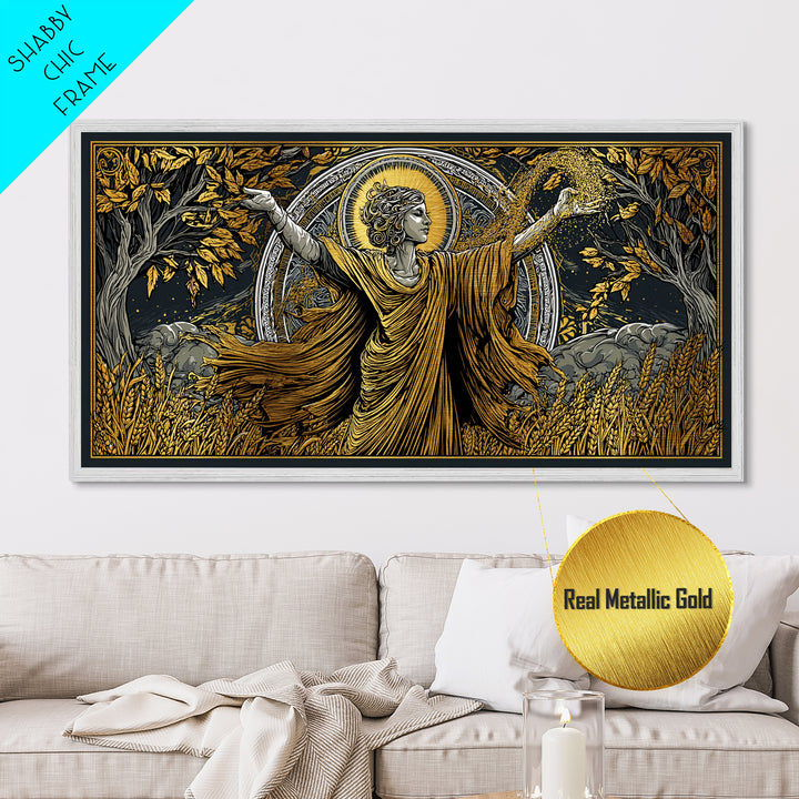 Metallic Gold Art, Demeter Goddess of Harvest, Greek Mythology Wall Decor, Ancient Agriculture Theme, Black and Gold Metal Artwork