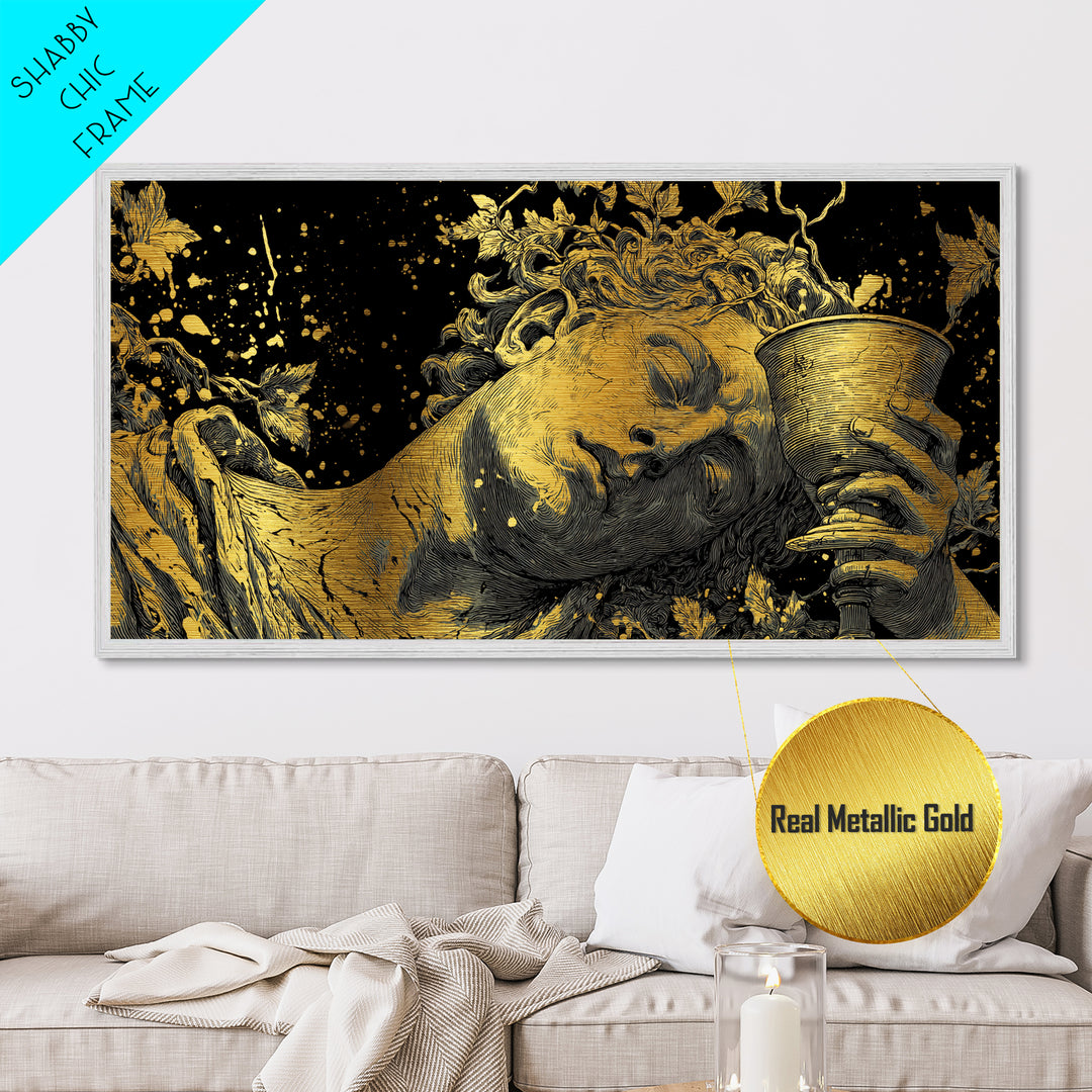 Metallic Gold Metal Print, Dionysus God of Wine, Greek Mythology Art, Ancient Feast Celebration, Black and Gold Decorative Artwork