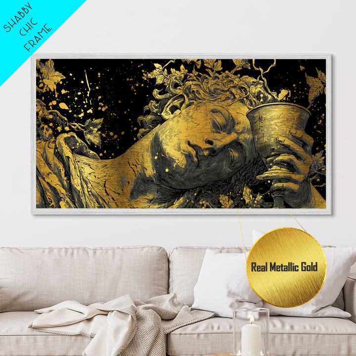 Metallic Gold Metal Print, Dionysus God of Wine, Greek Mythology Art, Ancient Feast Celebration, Black and Gold Decorative Artwork