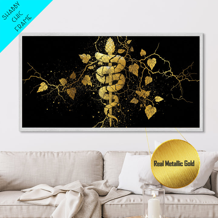 Metallic Gold Metal Print, Dionysus with Grapes, Greek God of Wine Wall Decor, Ancient Myth Celebration Art, Black and Gold Artwork