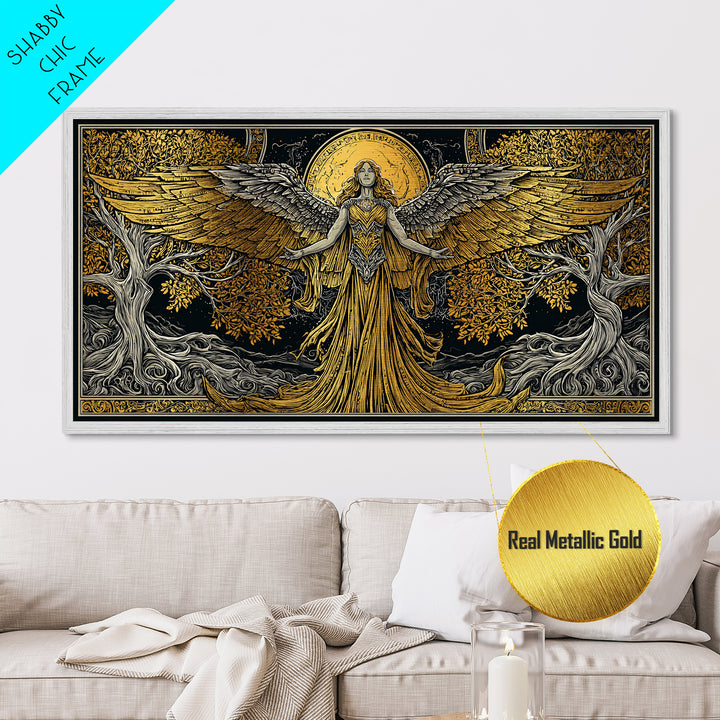 Metallic Gold Metal Print, Eos Goddess of Dawn, Greek Mythology Wall Art, Sunrise Personification Scene, Black and Gold Luxury Decor