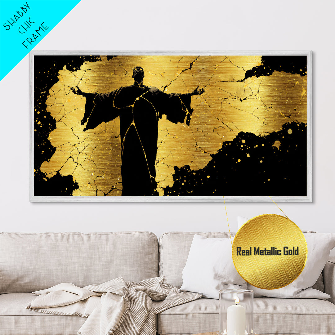 Erebus Metallic Gold Metal Print, Greek God Wall Art, Dark Mythology Decor, Real Wood Frame, Luxury Metal Wall Hanging, Gift For Him