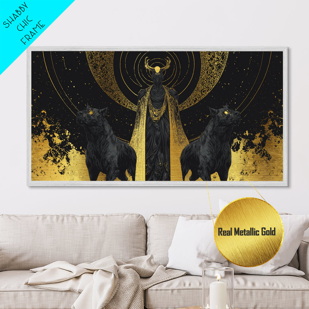Hades Metallic Gold Art, Mythology God Of The Dead Wall Decor, Greek God Metal Print, Real Wood Frame, Luxury Dark Gothic Wall Artwork