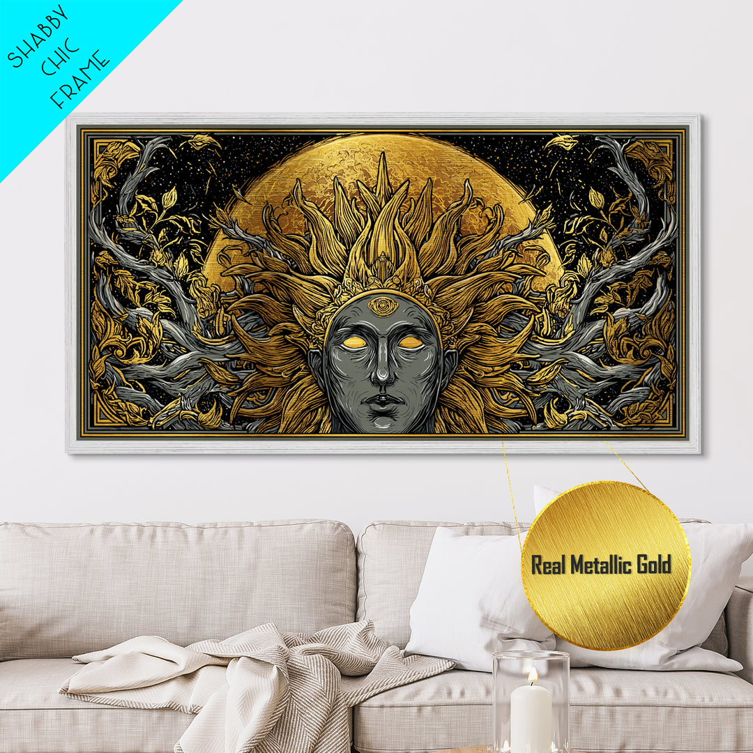 Helios Metallic Gold Metal Print, Greek God Wall Art, Mythology Decor, Luxury Gold Artwork, Real Wood Frame Home Decor