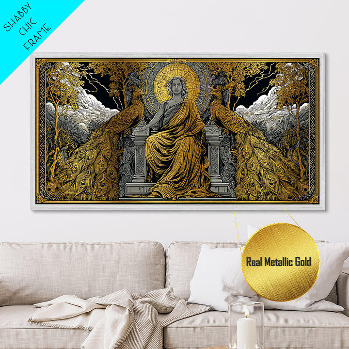Hera Metallic Gold Metal Print, Greek Goddess Wall Art, Mythology Decor, Luxury Gold Artwork, Real Wood Frame Home Decor