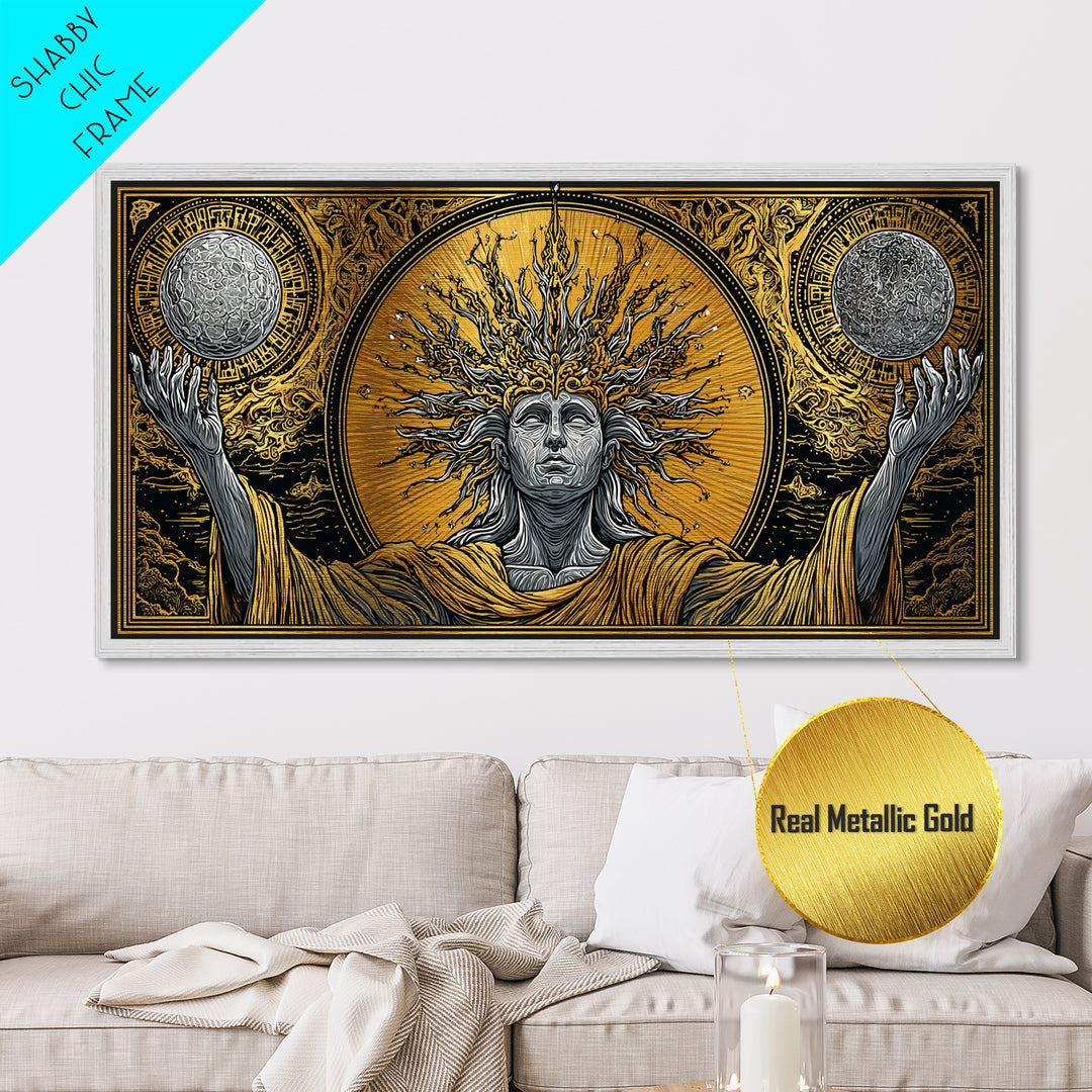 Hyperion Metallic Gold Metal Print, Greek God Wall Art, Mythology Decor, Luxury Gold Artwork, Real Wood Frame Home Decor