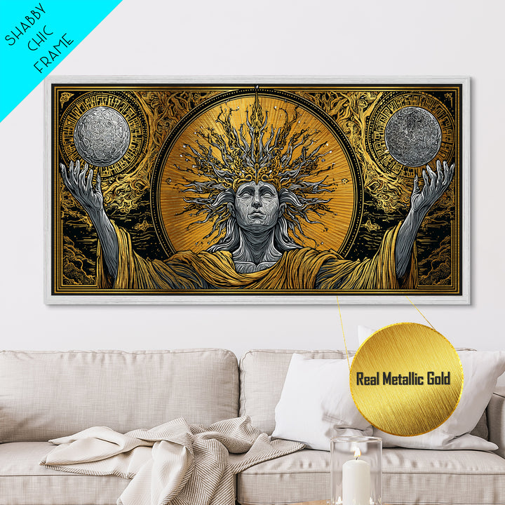 Hyperion Metallic Gold Metal Print, Greek God Wall Art, Mythology Decor, Luxury Gold Artwork, Real Wood Frame Home Decor