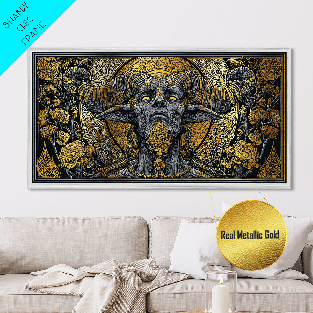 Moros Metallic Gold Metal Print, Greek God Wall Art, Mythology Decor, Luxury Gold Artwork, Real Wood Frame Home Decor