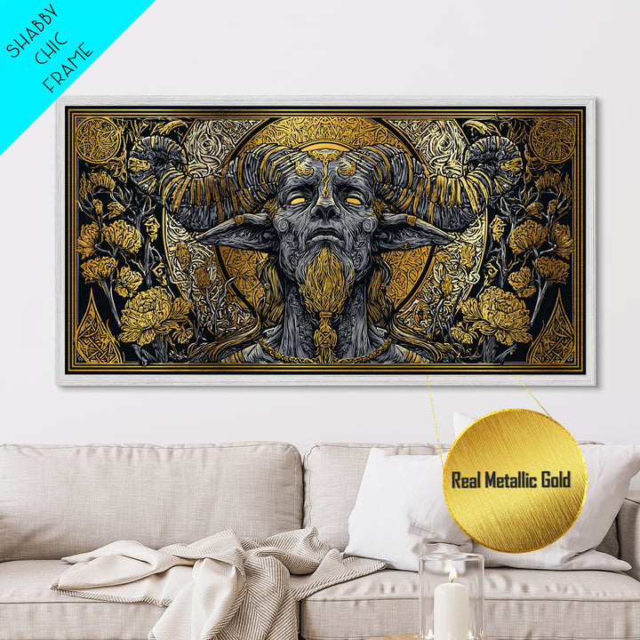 Moros Metallic Gold Metal Print, Greek God Wall Art, Mythology Decor, Luxury Gold Artwork, Real Wood Frame Home Decor