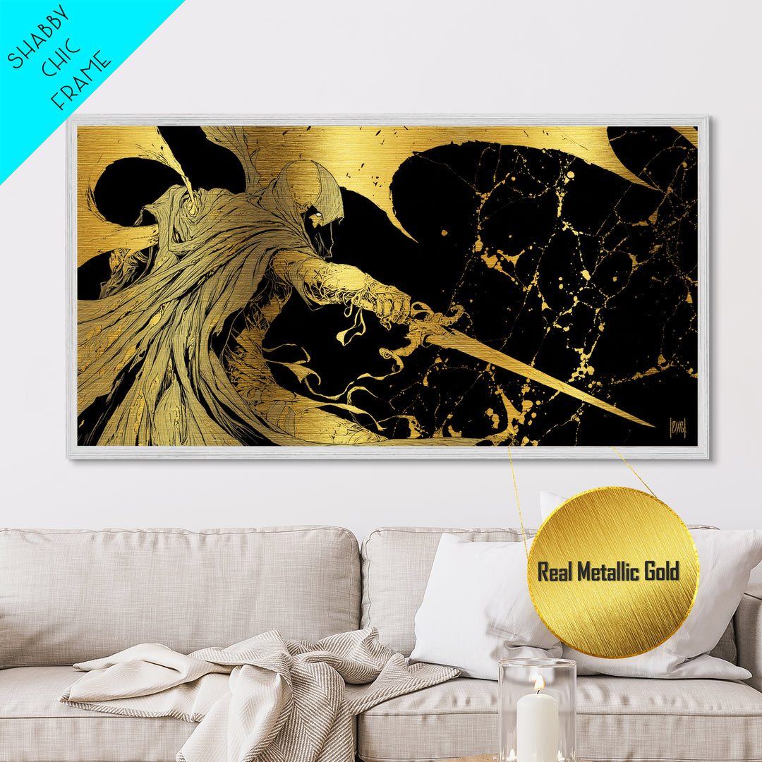 Nemesis Metallic Gold Metal Print, Greek Goddess Wall Art, Mythology Decor, Luxury Gold Artwork, Real Wood Frame Home Decor