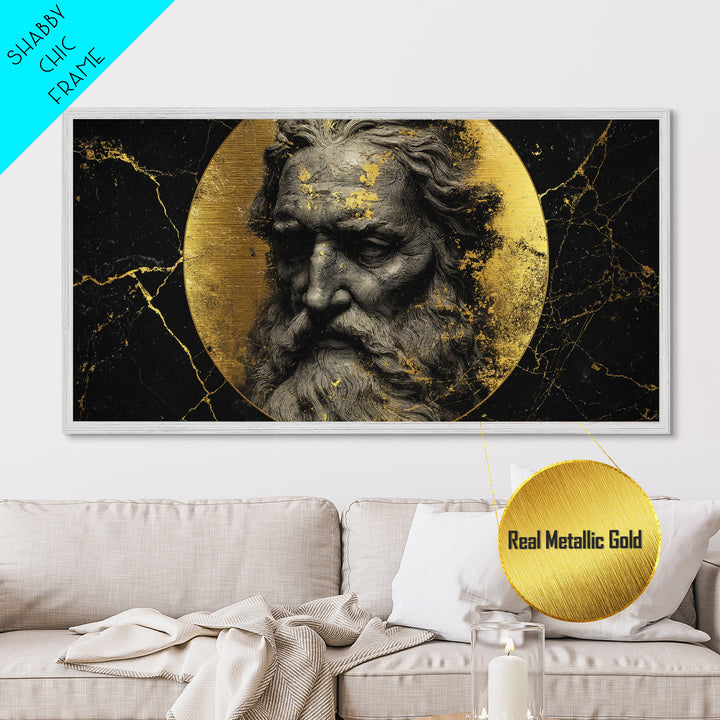 Odin Metallic Gold Metal Print, Norse God Wall Art, Luxury Mythology Decor, Real Wood Frame Artwork, Elegant Viking God Wall Hanging