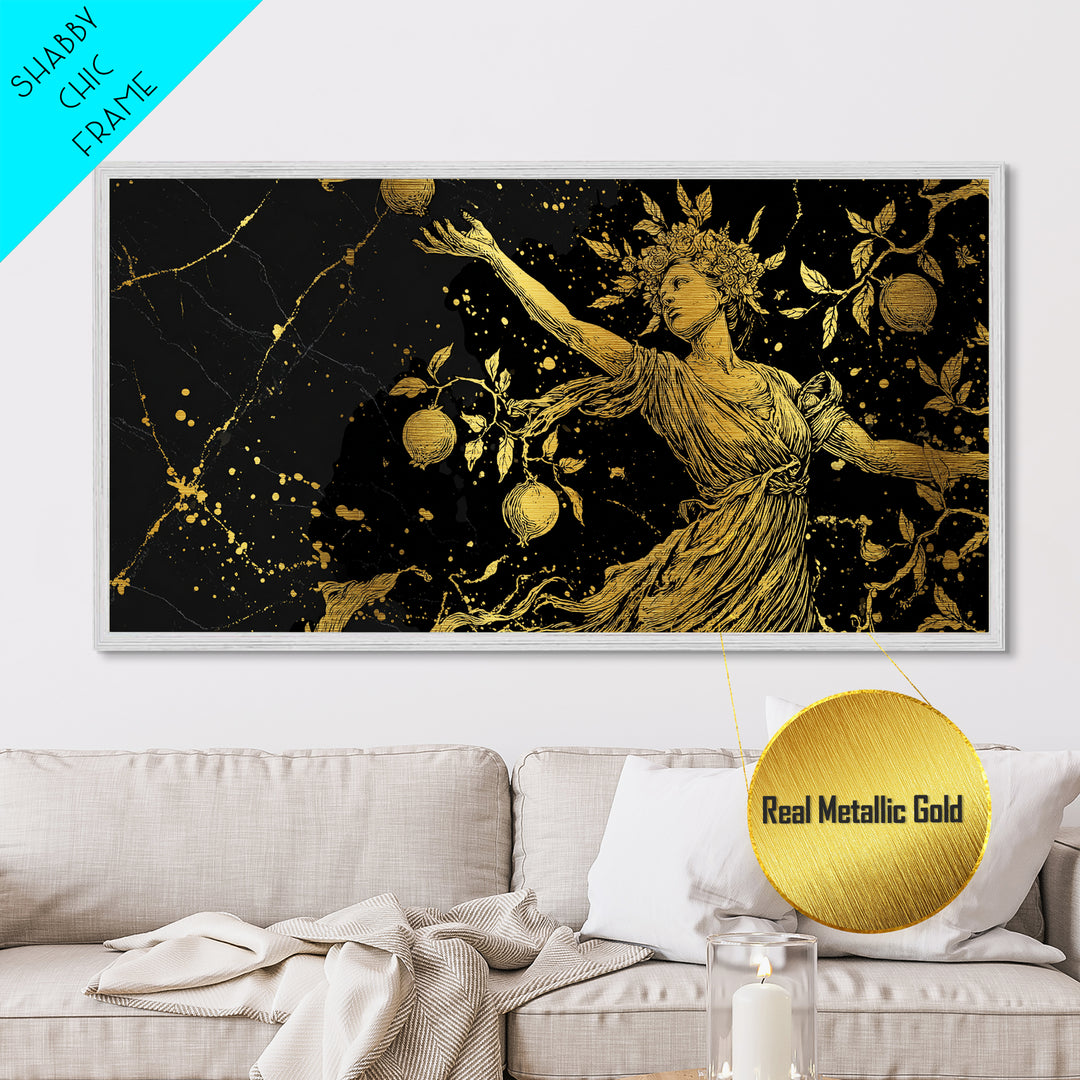 Persephone Metallic Gold Metal Print, Greek Goddess Wall Art, Luxury Mythology Decor, Real Wood Frame Artwork, Elegant Harvest Goddess