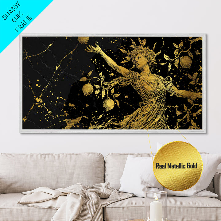 Persephone Metallic Gold Metal Print, Greek Goddess Wall Art, Luxury Mythology Decor, Real Wood Frame Artwork, Elegant Harvest Goddess