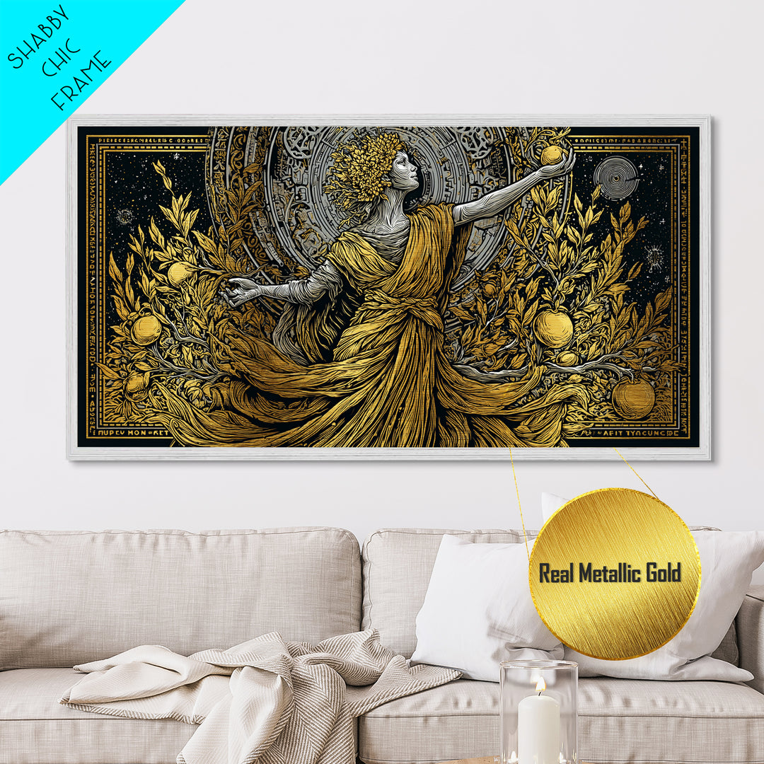 Persephone Metallic Gold Art, Greek Goddess Wall Decor, Luxury Mythology Wall Hanging, Real Wood Frame Print, Elegant Harvest Goddess