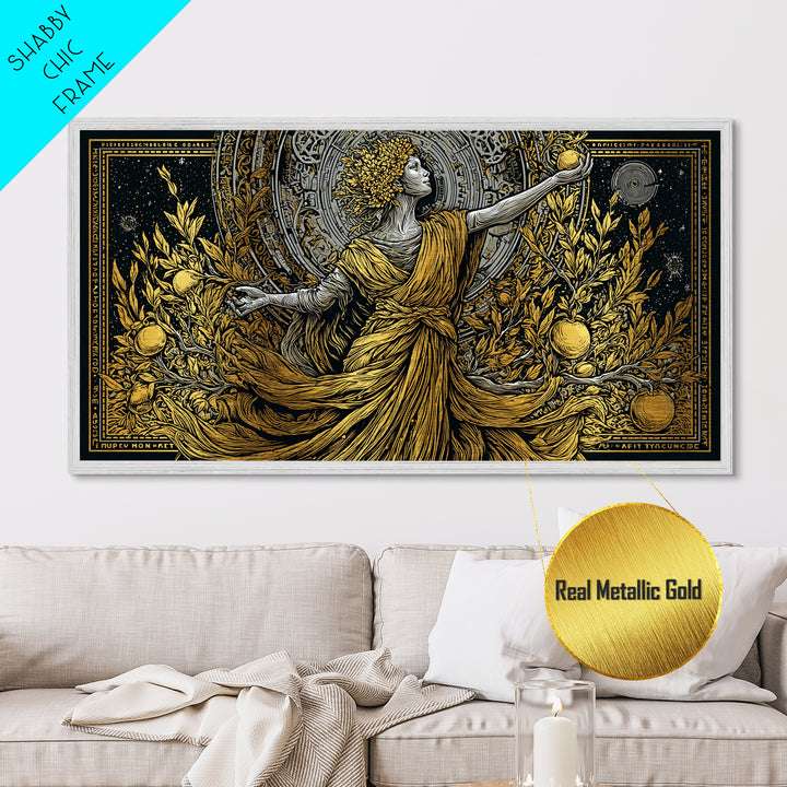 Persephone Metallic Gold Art, Greek Goddess Wall Decor, Luxury Mythology Wall Hanging, Real Wood Frame Print, Elegant Harvest Goddess