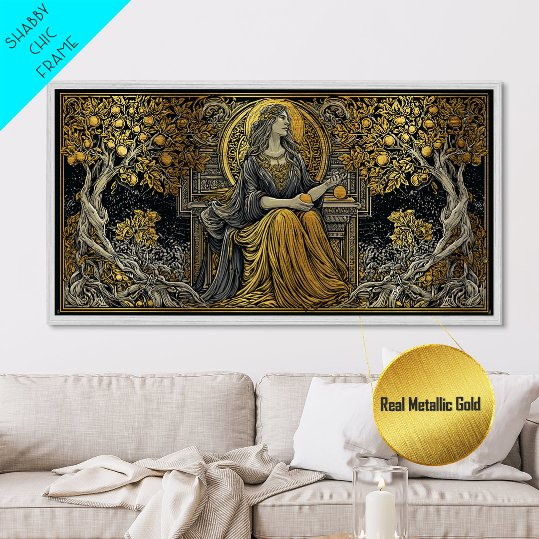 Persephone Greek Goddess Metallic Gold Metal Print, Mythology Wall Art, Luxury Home Decor, Real Wood Frame, Elegant Gift Idea