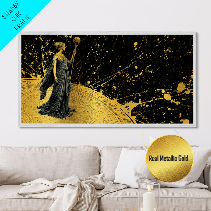 Phoebe Greek Goddess Metallic Gold Art, Mythology Metal Print, Luxury Home Decor, Real Wood Frame, Classical Art Gift