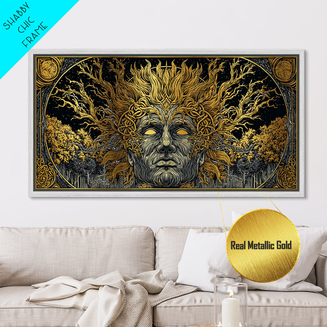 Prometheus Fire Bringer Metallic Gold Metal Print, Greek Mythology Wall Art, Real Wood Frame, Titan Decor, Inspirational Gift
