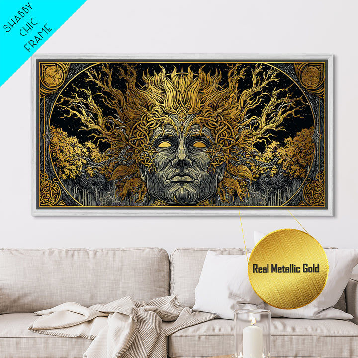 Prometheus Fire Bringer Metallic Gold Metal Print, Greek Mythology Wall Art, Real Wood Frame, Titan Decor, Inspirational Gift