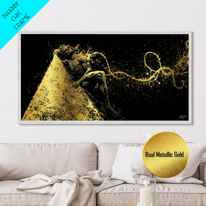 Prometheus Bound Metallic Gold Art, Greek Mythology Metal Print, Real Wood Frame, Titan Wall Decor, Dramatic Art Gift