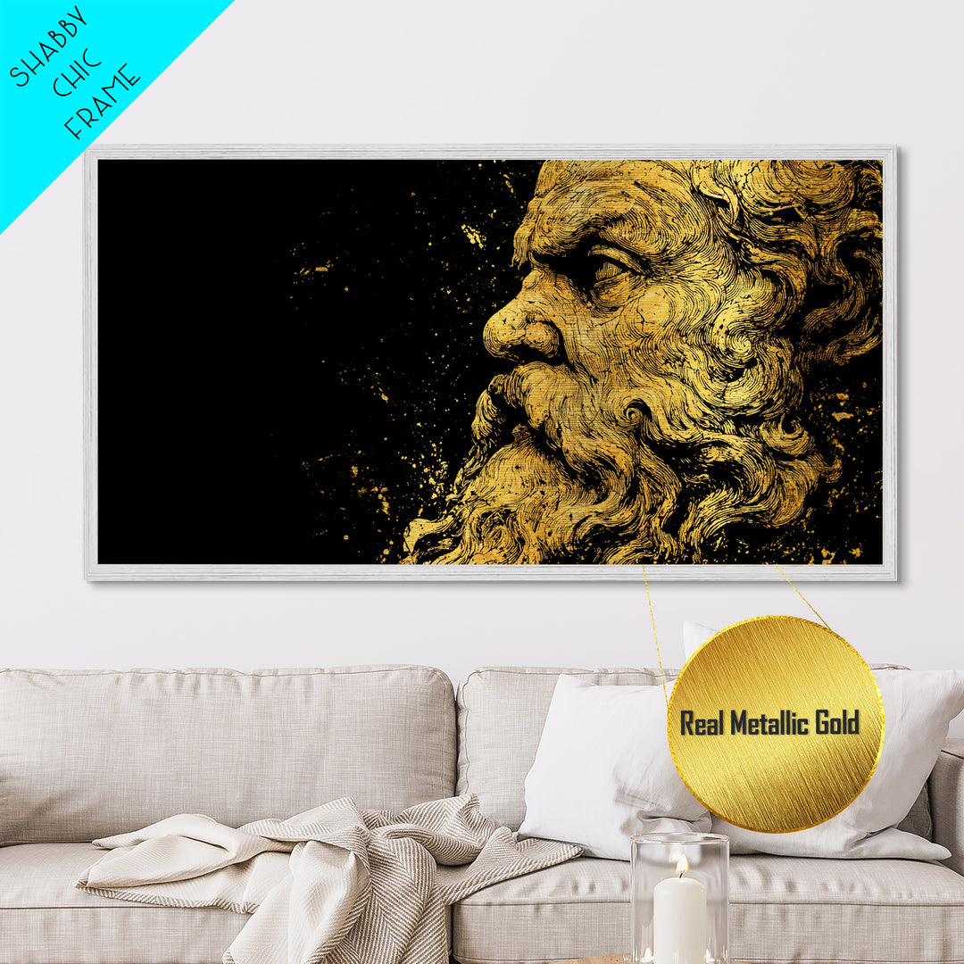 Socrates Greek Philosopher Metallic Gold Art, Ancient Philosophy Metal Print, Real Wood Frame, Classical Wisdom Gift