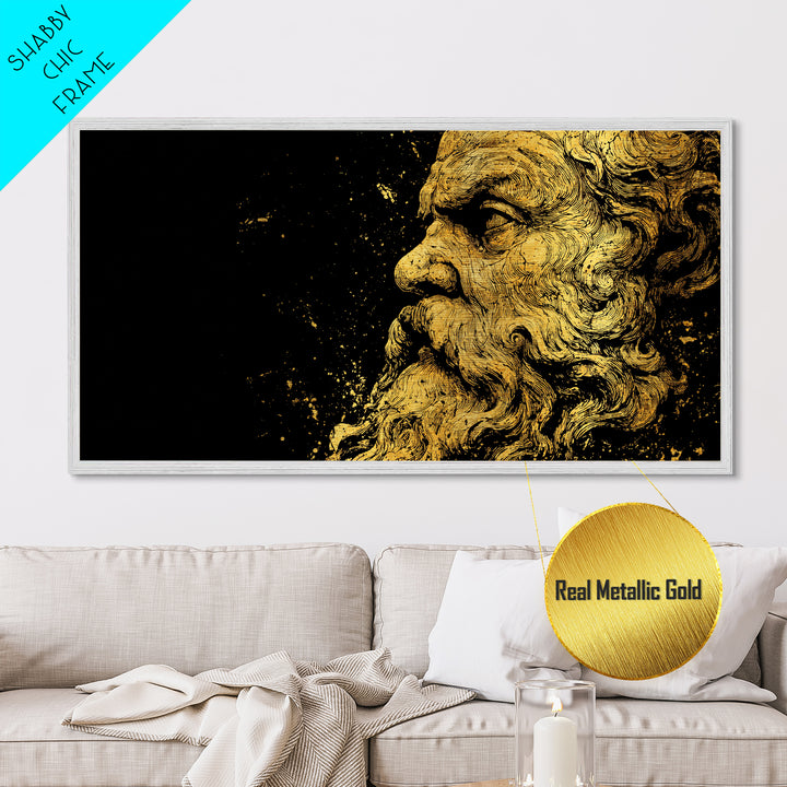 Socrates Greek Philosopher Metallic Gold Art, Ancient Philosophy Metal Print, Real Wood Frame, Classical Wisdom Gift