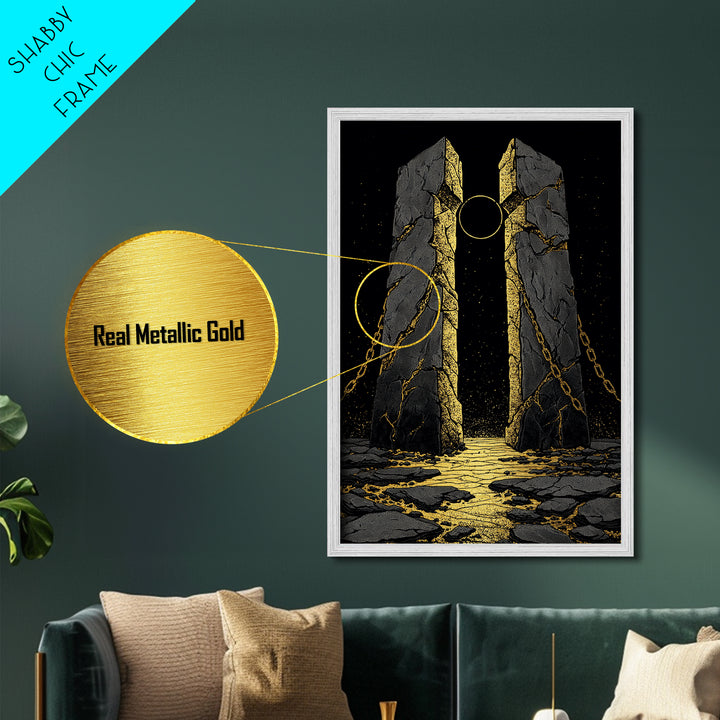 Gate Of Olympus, Abstract Mythology Wall Art, Metallic Gold Metal Print, Ancient Greek Decor, Surreal Fantasy, Wood Frame