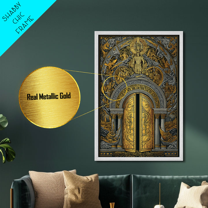 Byzantine Portal of Angels and Kings – Metallic Gold Art, Medieval Religious Metal Art in Real Wood Frame, Sacred History Wall Art