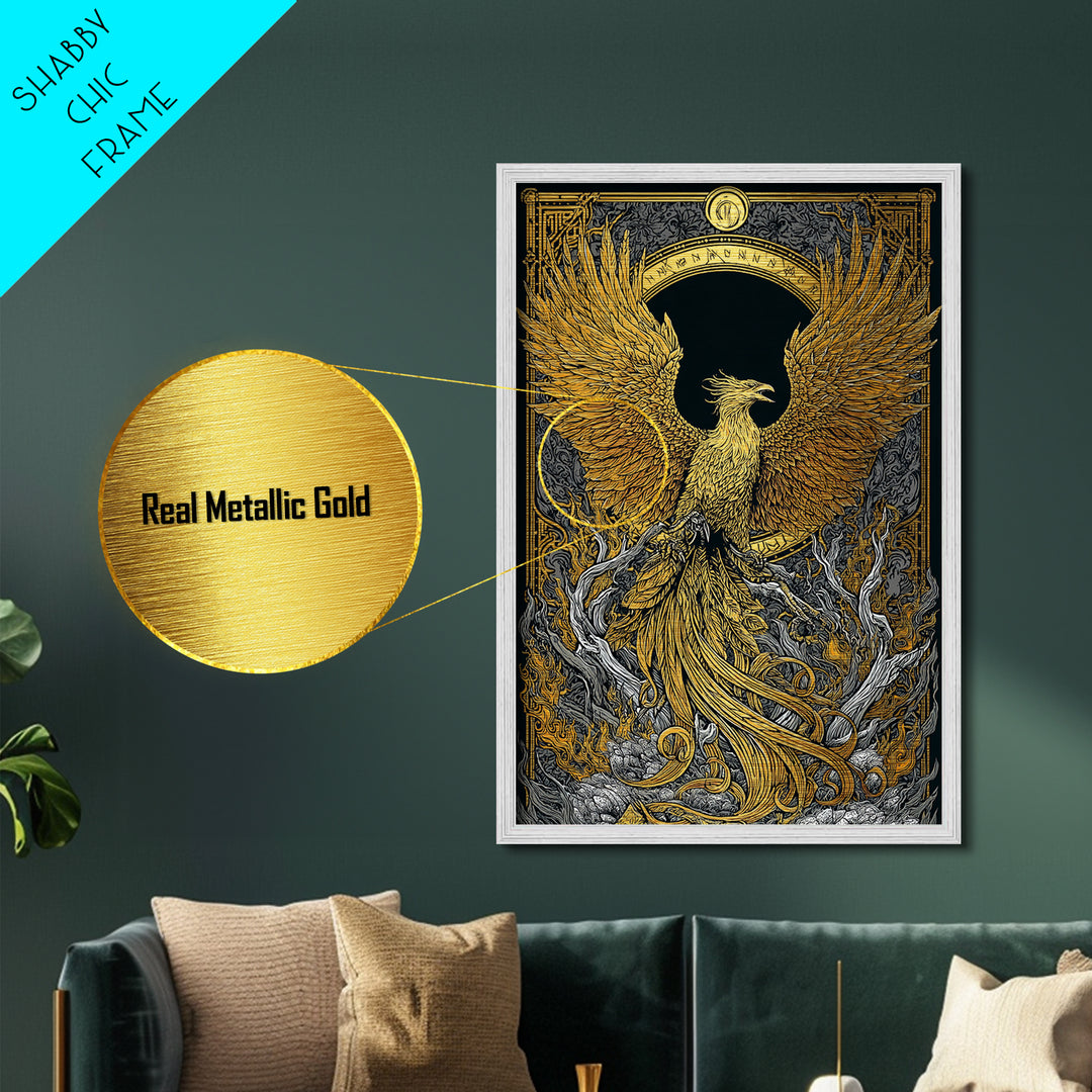 Phoenix Ascendant – Flames and Feathers of Rebirth, Metal Art, Metallic Gold Print, Metal Wall Art, Man Cave Decor