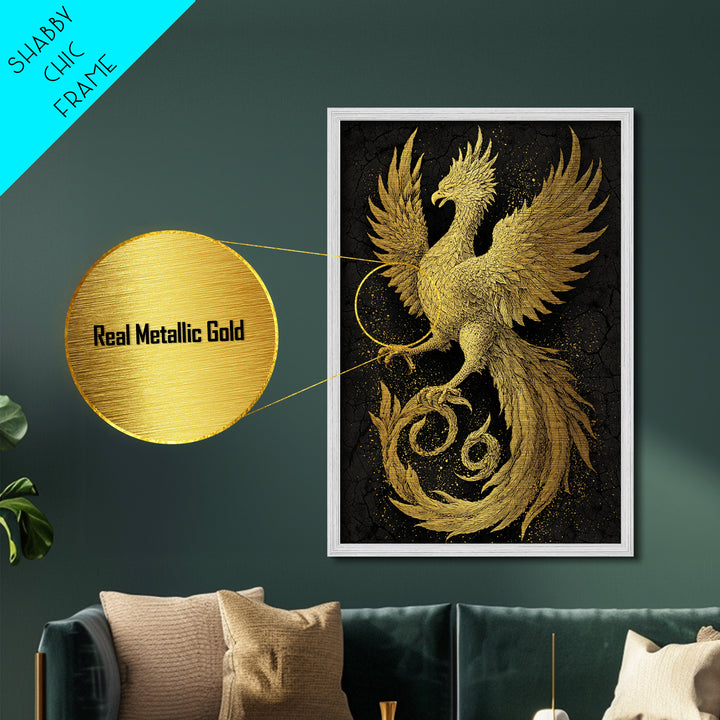 Golden Phoenix in Flight – A Herald of Renewal, Metal Art, Metallic Gold Print, Metal Wall Art, Man Cave Decor
