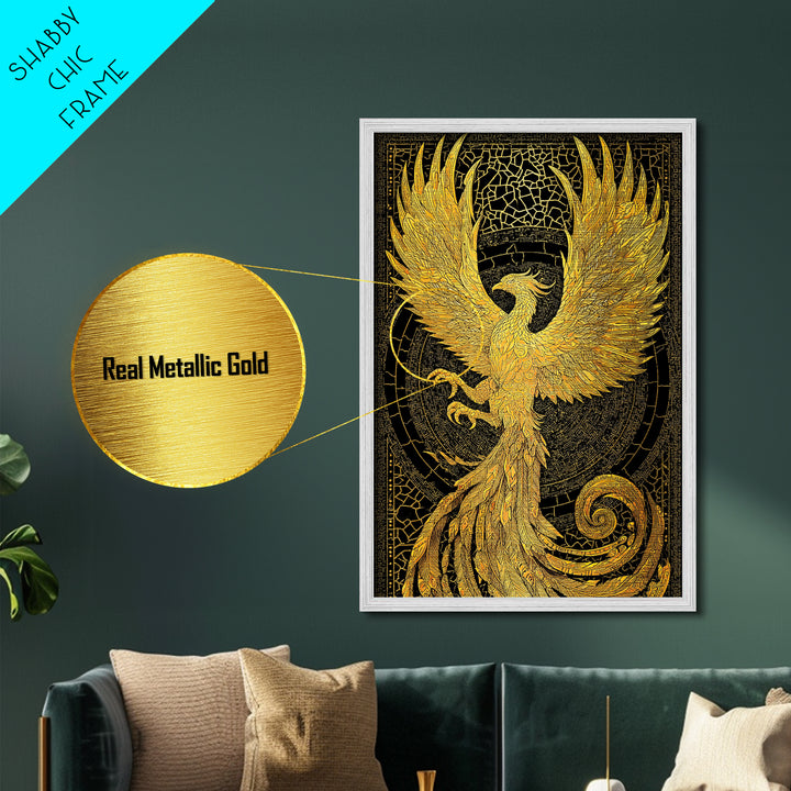 The Radiant Phoenix – Wings of Sunfire and Immortality, Metal Art, Metallic Gold Print, Metal Wall Art, Man Cave Decor