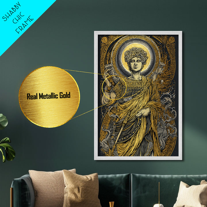 Agrippina Roman Empress Metallic Gold Metal Print, Classical Goddess Inspired Artwork, Real Wood Frame Mythology Wall Decor