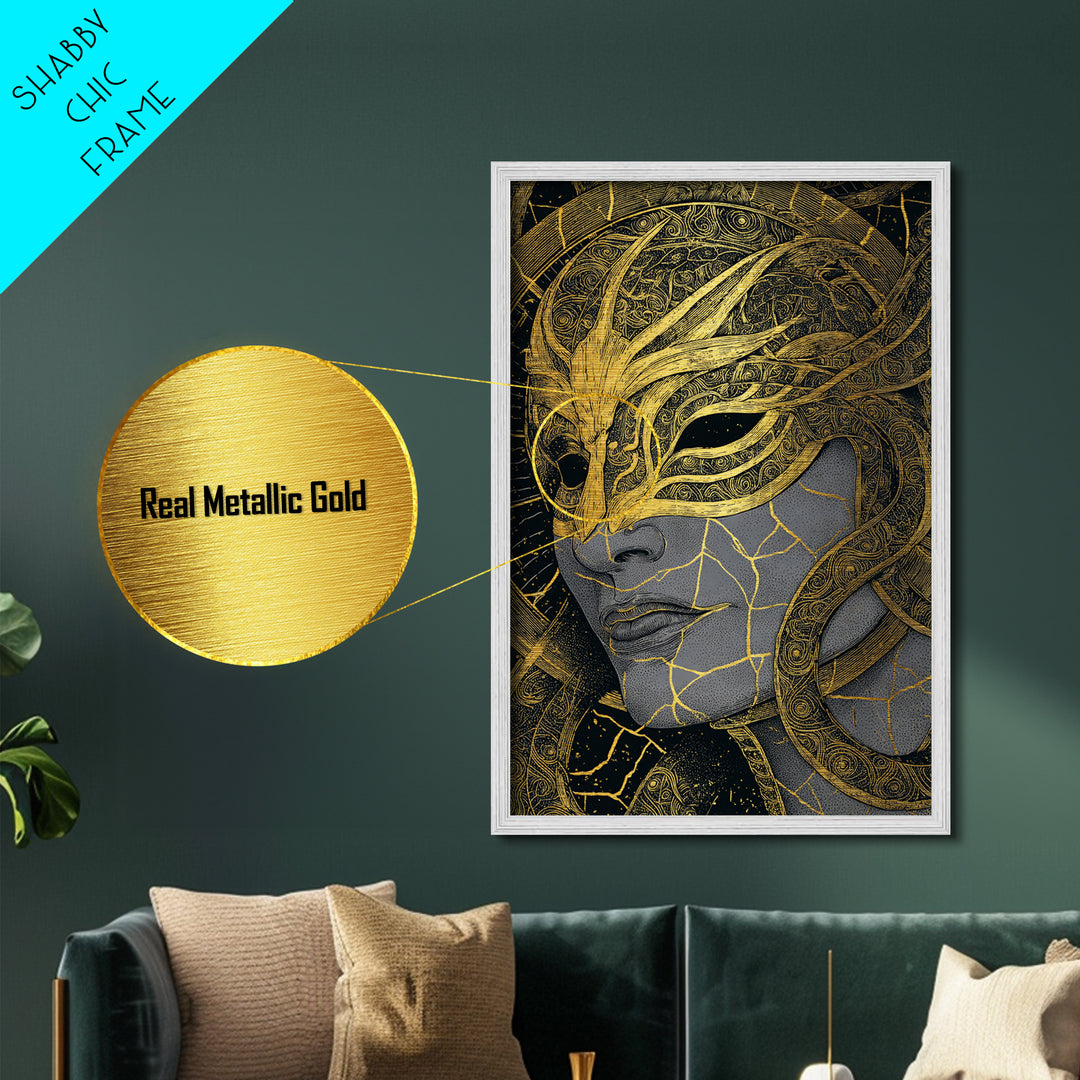 Ananke Mythological Metallic Gold Metal Print, Greek Goddess Of Inevitability Artwork, Real Wood Frame Wall Art Decoration