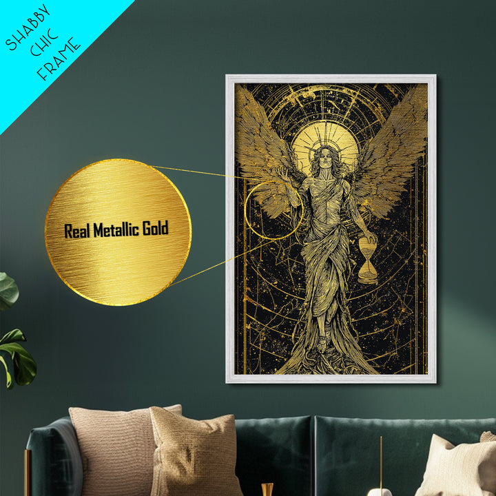 Astraeus God Of Dusk Mythological Figure, Metallic Gold Metal Print, Real Wood Frame, Greek Titan Wall Decor, Celestial Art