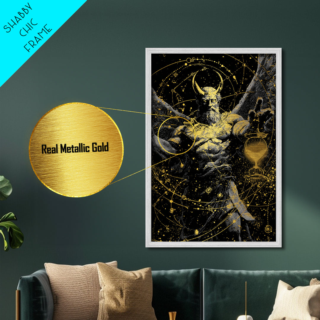 Astraeus Starry Night Mythology, Metallic Gold Art Print, Real Wood Frame, Greek Titan Wall Art, Astrology Inspired Decor