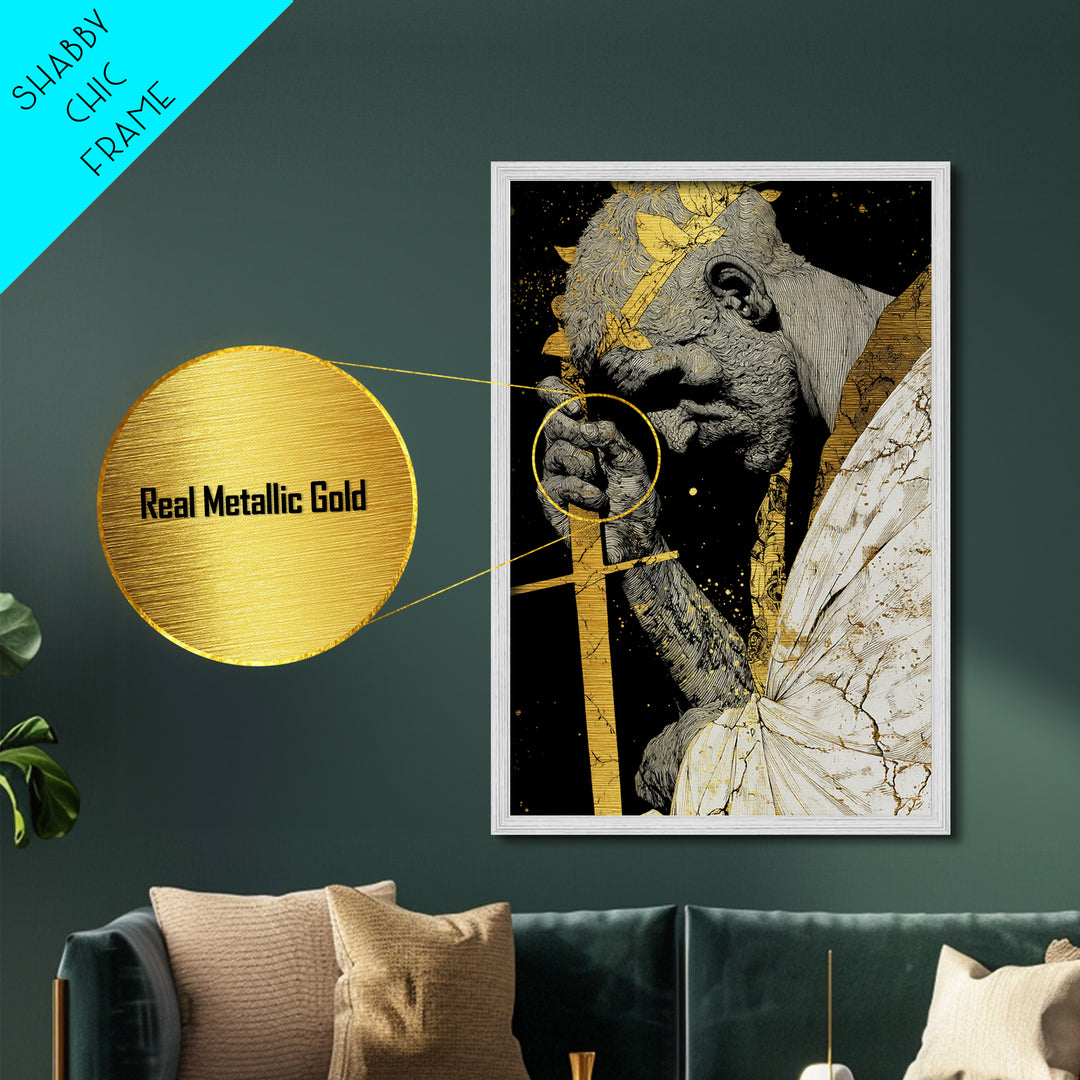 Brutus Roman Statesman With Laurel Crown, Metallic Gold Art Print, Real Wood Frame, Ancient Roman History Warrior Wall Art