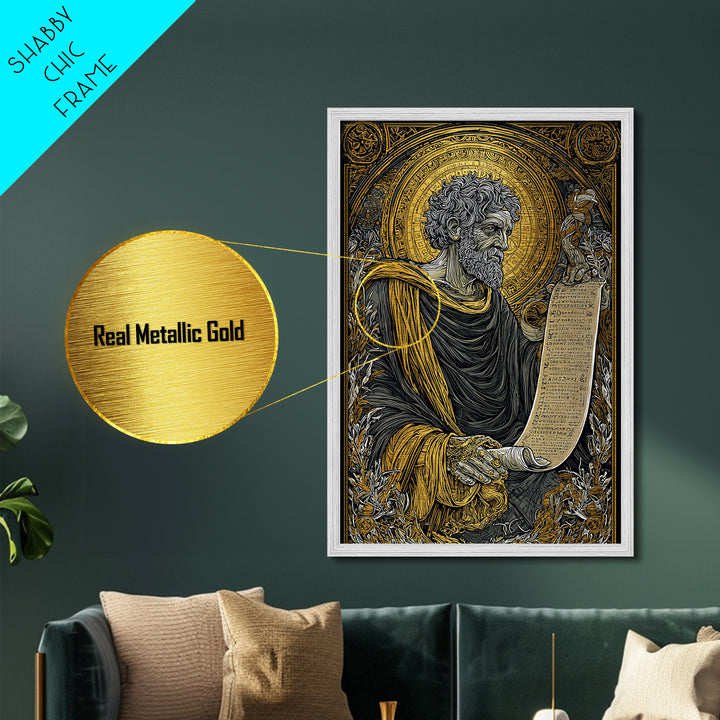 Claudius Metallic Gold Metal Print, Roman Emperor Regal Illustration, Classical History Wall Art, Real Wood Framed Design