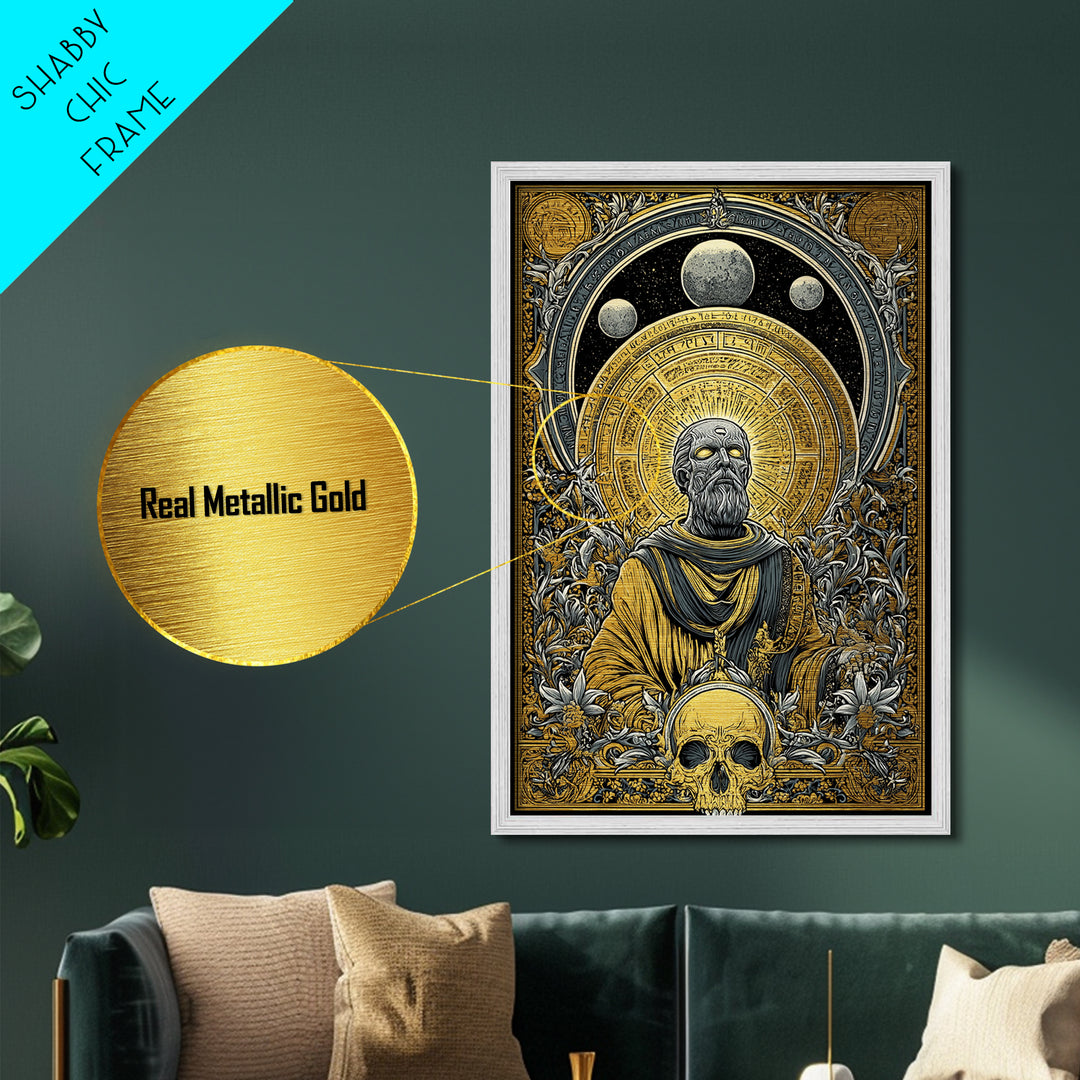 Coeus Metallic Gold Metal Print, Greek Titan Of Intellect Artwork, Mythology Inspired Wall Art, Real Wood Frame Display