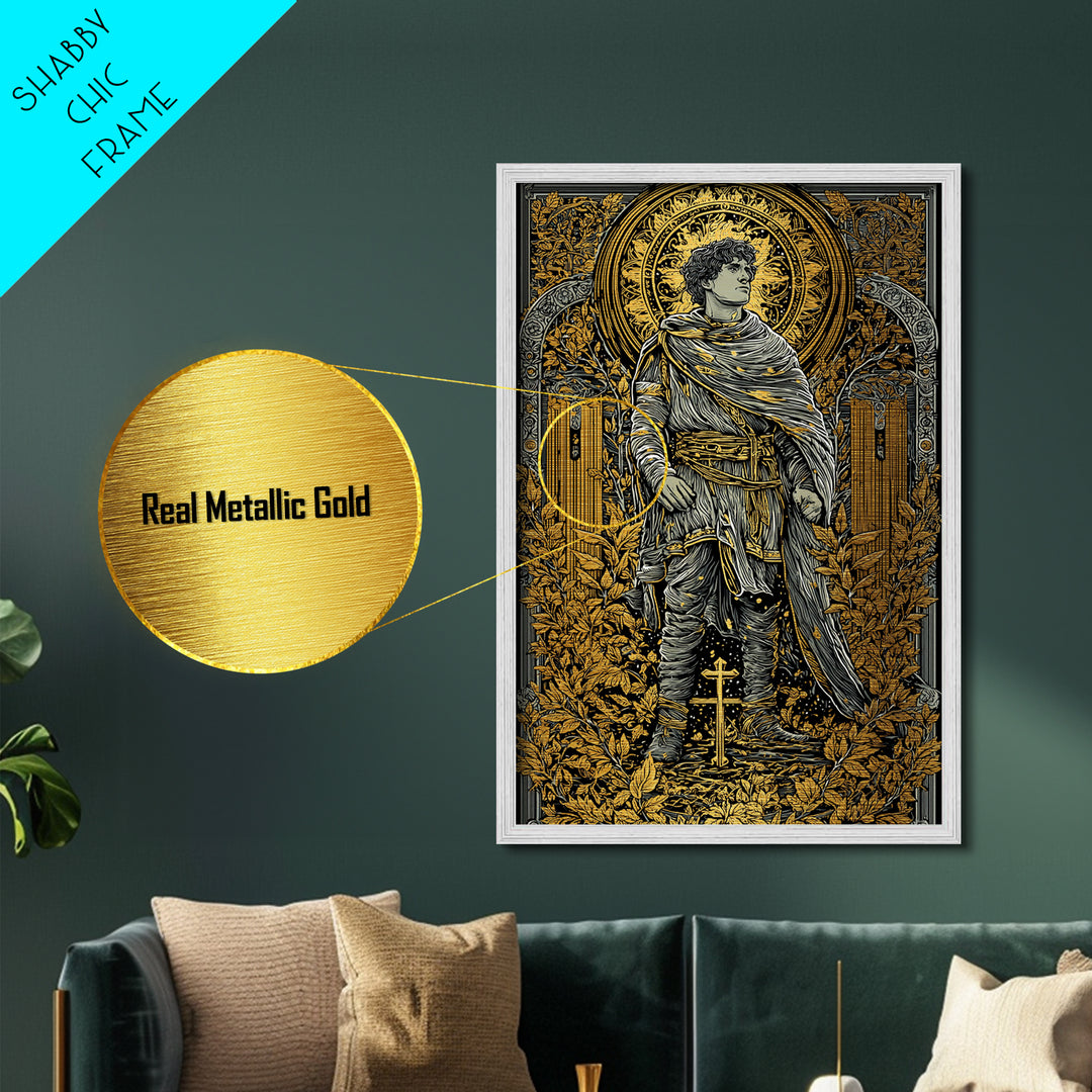 Constantine Metallic Gold Metal Print, Byzantine Emperor Mosaic Style Artwork, Ancient Roman History Wall Art, Wood Framed