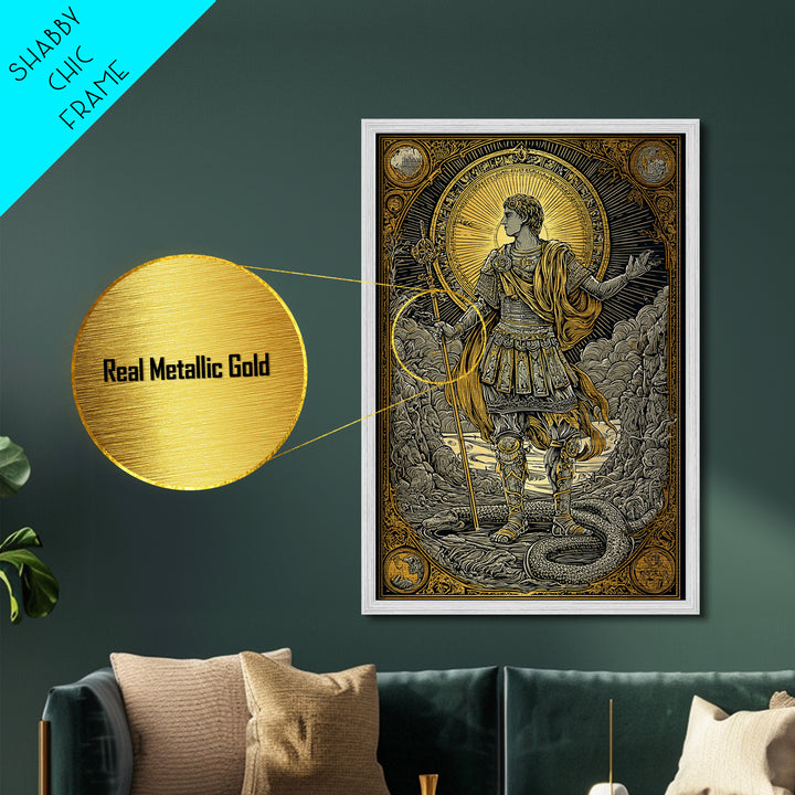Constantine Metallic Gold Metal Print, Imperial Roman Emperor Regal Illustration, Historical Portrait Artwork, Wood Frame