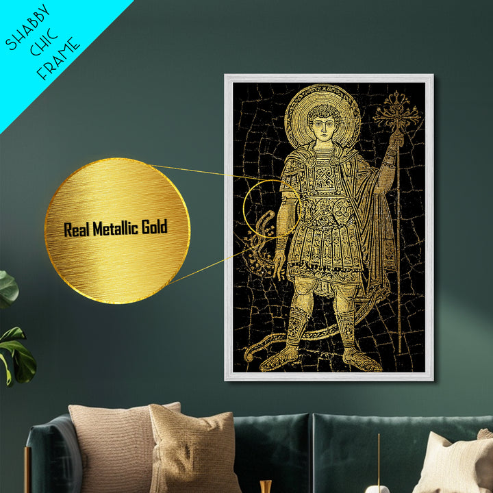 Constantine Metallic Gold Metal Print, Ancient Roman Emperor Radiant Halo Portrait, Classical History Artwork, Wood Framed