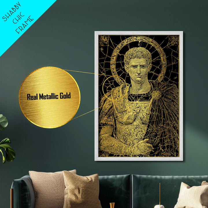 Augustus Caesar Metallic Gold Metal Print, Roman Emperor Portrait Wall Art, Ancient Regal Decor With Real Wood Frame